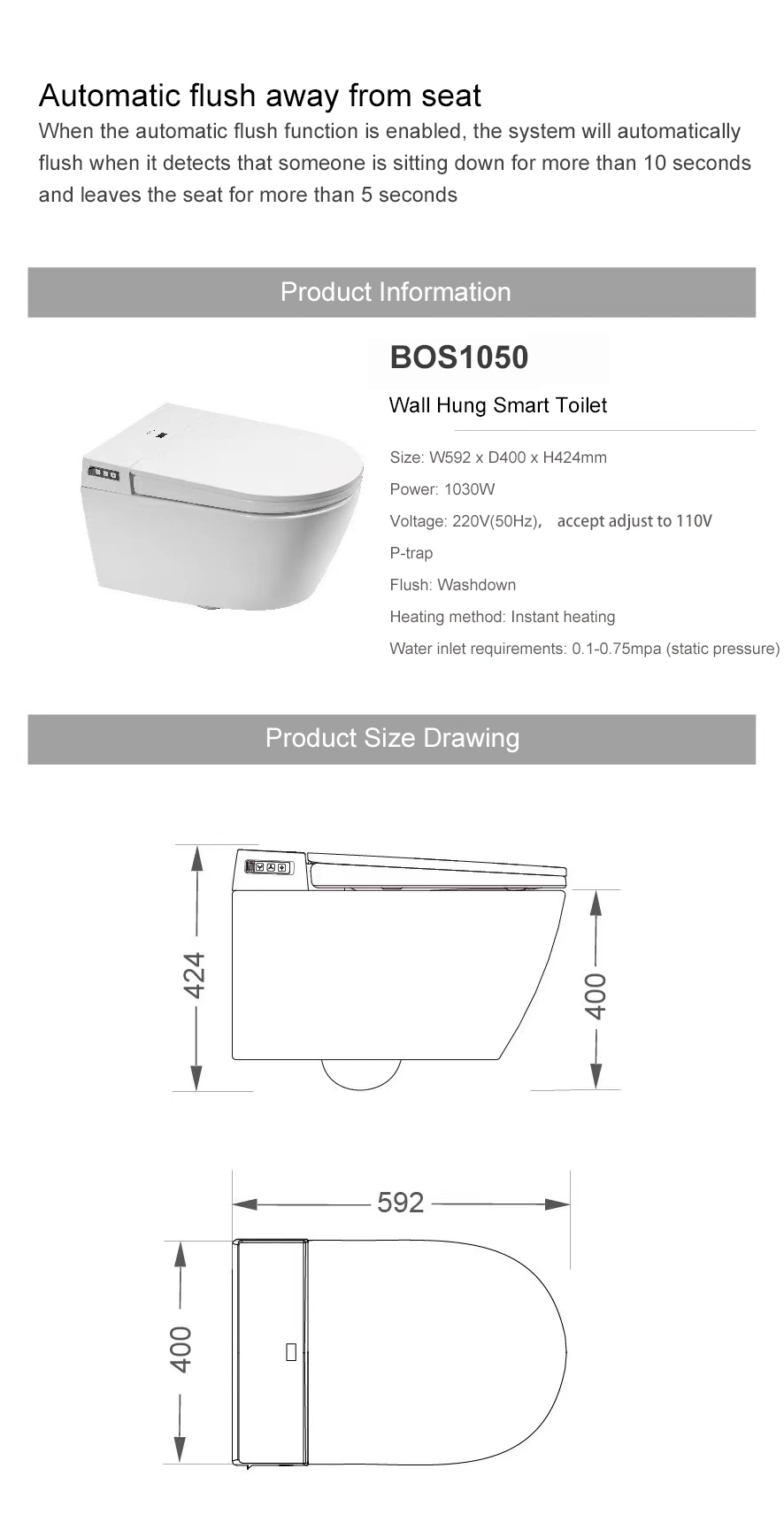 New Intelligent Smart Wall Hung Toilets Automatic Flush Multifunctional Toilet